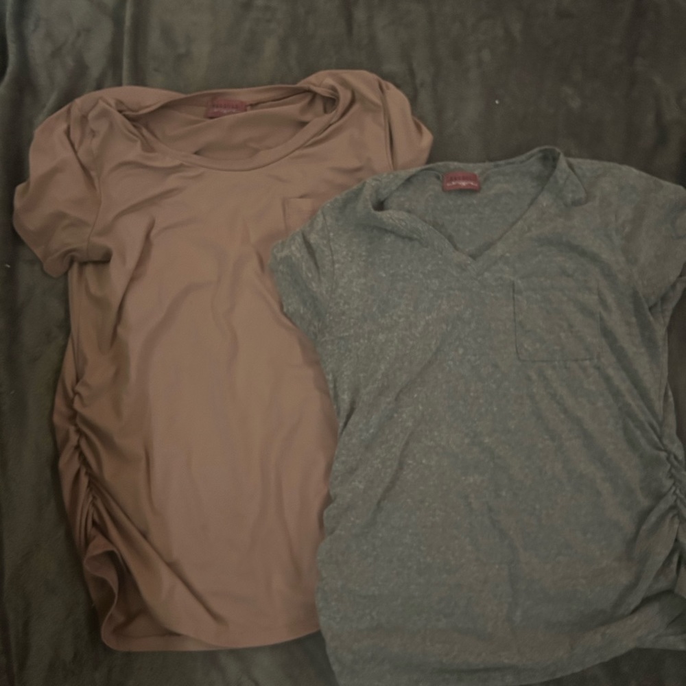 Two ragdoll medium maternity tops, blush pink and grey
